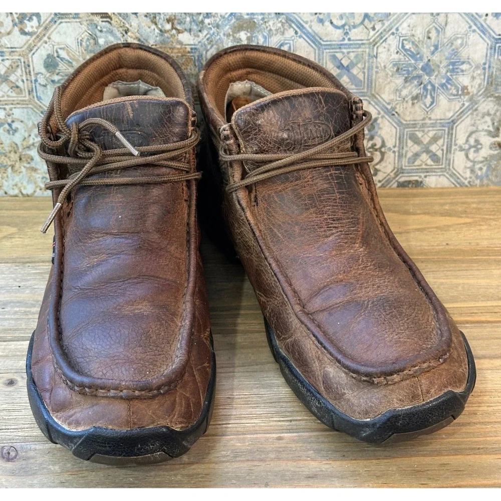 Justin Boots 232 Moc Toe Leather Ankle Boots Shoes Mens 11 Brown Work Retro